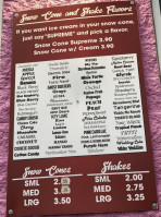 Jerry's Sno Cones menu