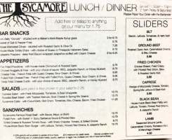 The Sycamore menu