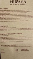 Nirvana Indian Cuisine menu