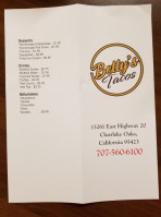 Betty's Tacos menu