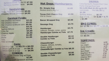 Sno Crush menu