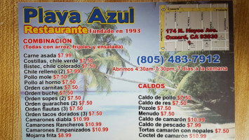 Playa Azul menu