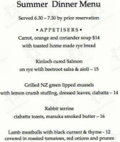 Kinloch Wilderness Retreat menu