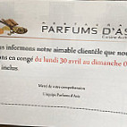 Parfums d'Asie menu