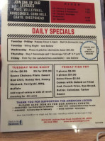 Delafield American Legion Post No 196 menu