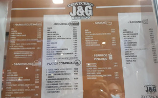 Cervecería J&g menu