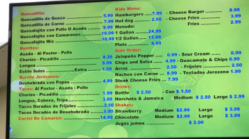 Hacienda El Dorado menu