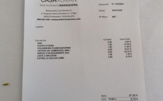 Casa Román menu