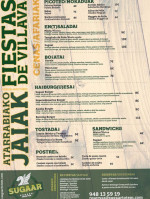 Cervecería Sugaar menu