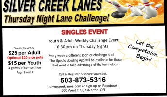 Silver Creek Lanes menu