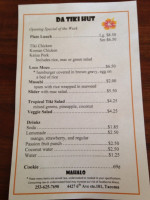 Da Tiki Hut menu