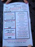 Klondike Mike's Saloon menu