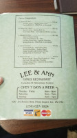 Lee & Ann Restaurant menu