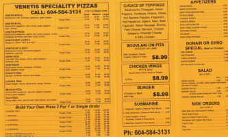 Venetis Pizza menu