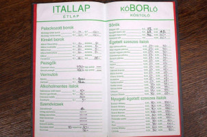 Kóborló Vendéglő Vendégház menu