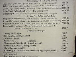 Rába Club és Pizzéria menu