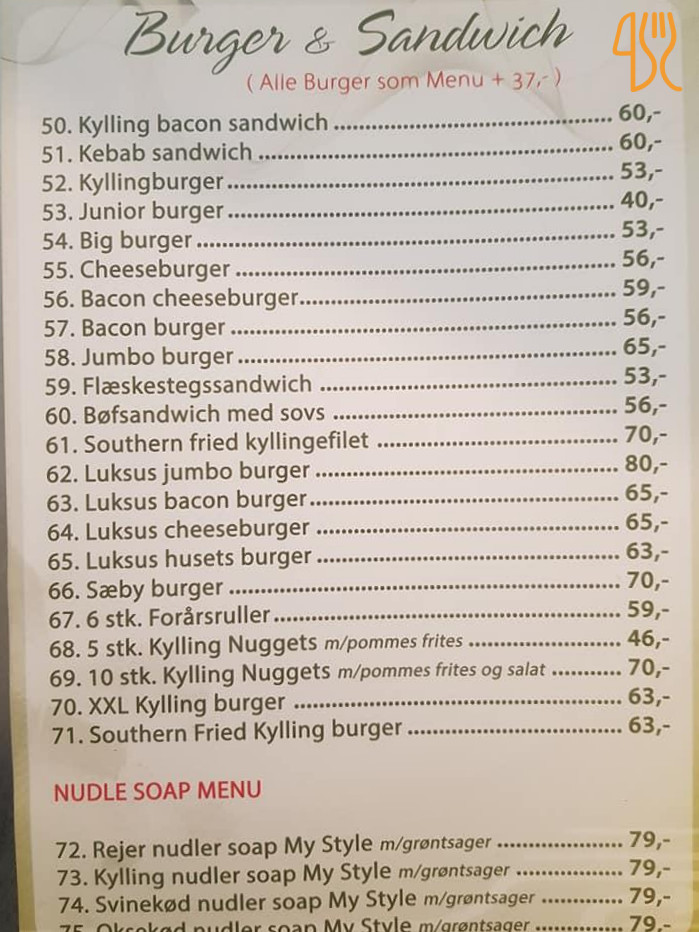 Saeby Grillen Menu