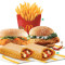 Krydret Paneer/Spicy Chicken Burger (Alle 2) 1 Mellemstore Frites 2 Puff