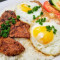 Grilled Pork Fried Egg With Steamed Rice